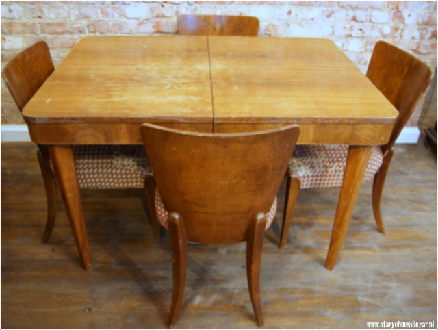 stół rozkładany plus cztery krzesła Halabala