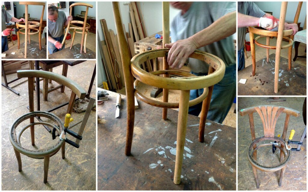 etapy prac przy renowacji krzesełek
